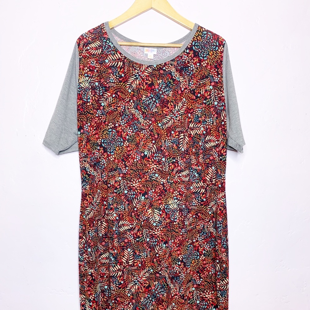 LuLaRoe Plus Size Julia Grey Sleeves leaf print